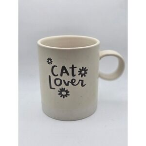 Fringe Studio Cat Lover Coffee Mug Black Flowers White Cream Ceramic